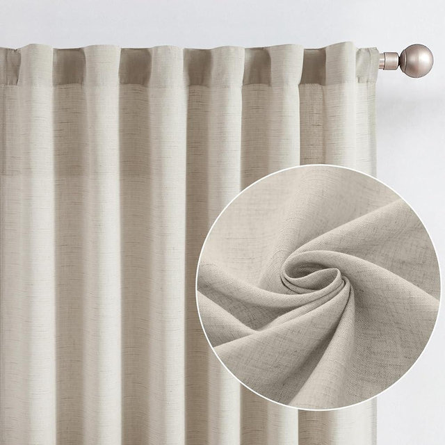 jinchan Linen Curtains 96 Inches Long for Living Room Oat Farmhouse Rod Pocket Back Tab Light Filtering Window Drapes for Bedroom Curtains 2 Panels