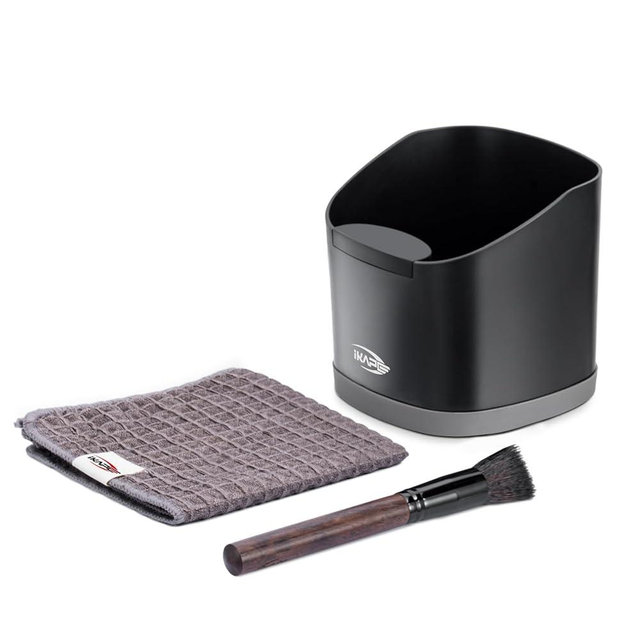 IKAPE Espresso Kit 3 IN 1, Espresso Knock Box, Cleaning Towel & Brush for Barista-Grade Maintenance - Black Espresso Machine Coffee Puck Disposal Box
