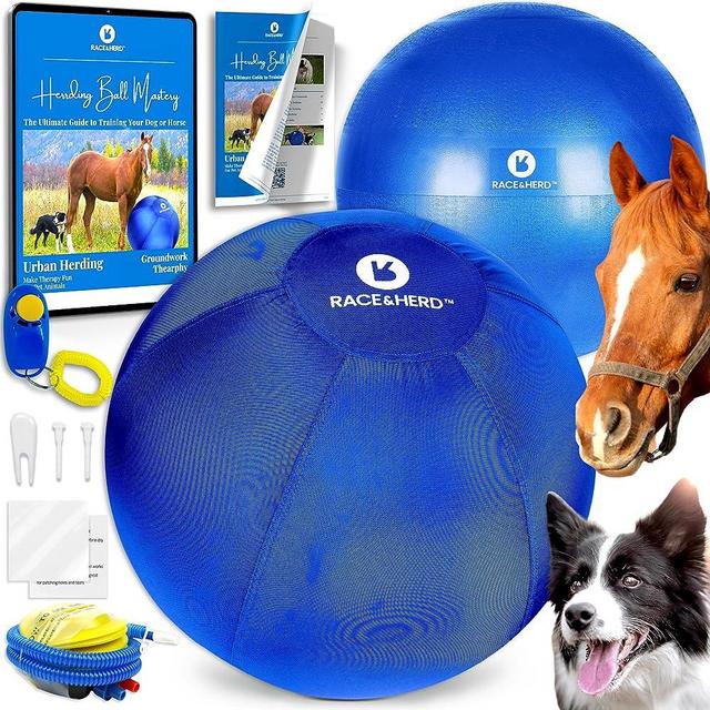 Race&Herd Herding Ball for Dogs Blue Heelers, Horse Ball & Ball Cover - 25" Ball for Horses Large with Hand Pump | for Play Hurding Ball |Hearding Ball Horse Toys for Horses Stall