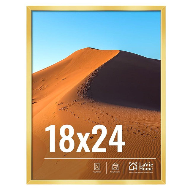 LaVie Home 18x24 Picture Frame for Wall Display, 18x24 Gold Picture Frame with HD Plexiglas, 18 x 24 Poster Frame 1 Pack, Display Frame for Vertical or Horizontal, Classic Collection