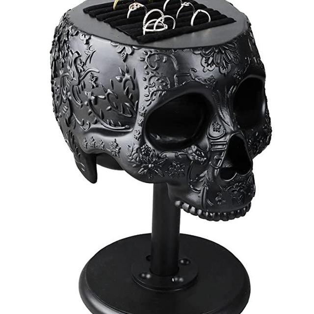 Skull﻿ Ring Holder 8" H by Gute - Skull Decor, Goth Decor, Ring Organizer, ﻿Ring Storage Display, Jewelry Holder Trinket Tray for Rings!