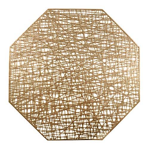 U'Artlines Octagonal Placemats Hollow Out Mats Vinyl Non-Slip Heat Insulation Kitchen Table Mats(Octagonal Gold, 6pcs)