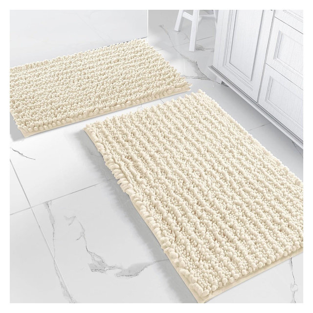 Home Mart Goods 2 Piece Set Cream Soft Cozy Plush Chenille Bath Mat Bathroom Rug