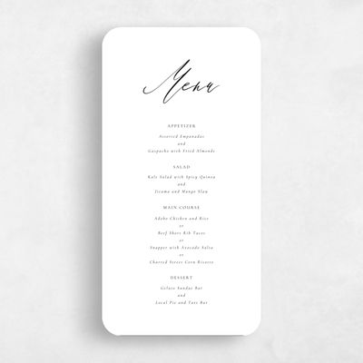 Black Rounded Wedding Menu - Seville Letterpress