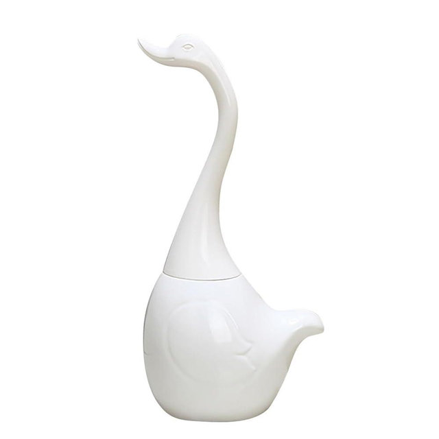 AORTULL Cute Toilet Brush and Holder Set,White Decor Ceramic Toilet Bowl Brush Holder Creative Swan Household Cleaning Tool for Bathtub