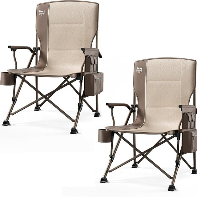 TIMBER RIDGE Oversized Folding Camping Chair High Back Heavy Duty for Adults Support up to 500lbs with Cup Holder, Side Pocket Cooler Bag 2 Pack