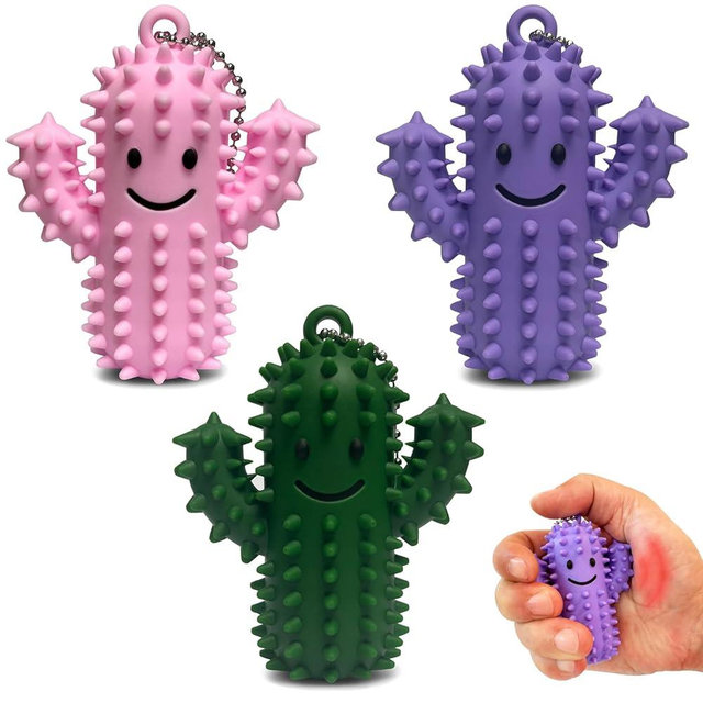 Acupressure-Inspired Cactus Fidget Toys for Adults & Kids - 3Pcs Spiky Silicone Sensory Toys for Anxiety Relief & Deep Pressure Stimulation, Portable Stress Keychain for Focus and Grounding