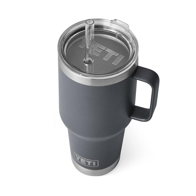 YETI Rambler 35 oz Tumbler with Handle and Straw Lid, Travel Mug Water Tumbler, Vacuum Insulated Cup with Handle, Stainless Steel, Charcoal