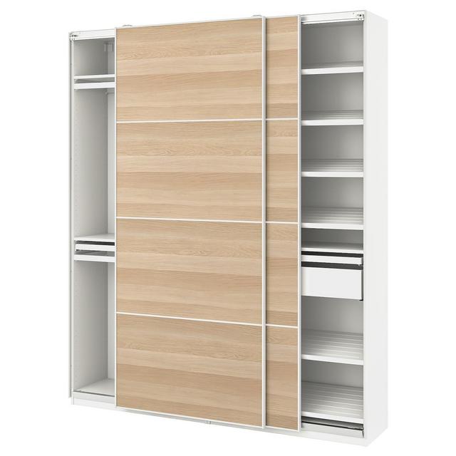 PAX / MEHAMN Wardrobe combination, white/white stained oak effect, 78 3/4x17 3/8x93 1/8 "