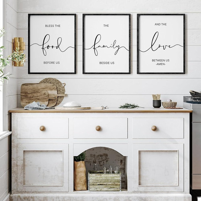 Heiple Set of 3 Framed Farmhouse Bless The Food Before Us Sign 11”x14” Kitchen Wall Decor for Dining Room Decor Wall Art Wood Signs (11x14 inches, Black)
