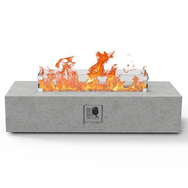 Essential Lounger 56 Inch Firepit Table for Outside, 50,000 BTU Rectangular Concrete Outdoor Firepit Tables with Wind Guard,Waterproof Cover,Lava Rocks,Side Handles,Big Propane Gas Fire Table - Grey