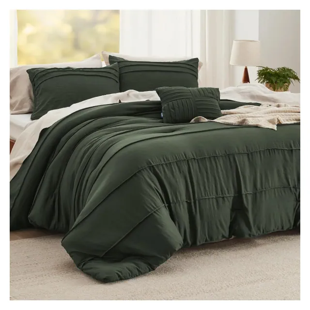 Bedsure King Comforter Set 4 Piece Pinch Pleat Olive Green Bedding OEKO-TEX Certified All Season Bed Set Ideal Christmas Gift