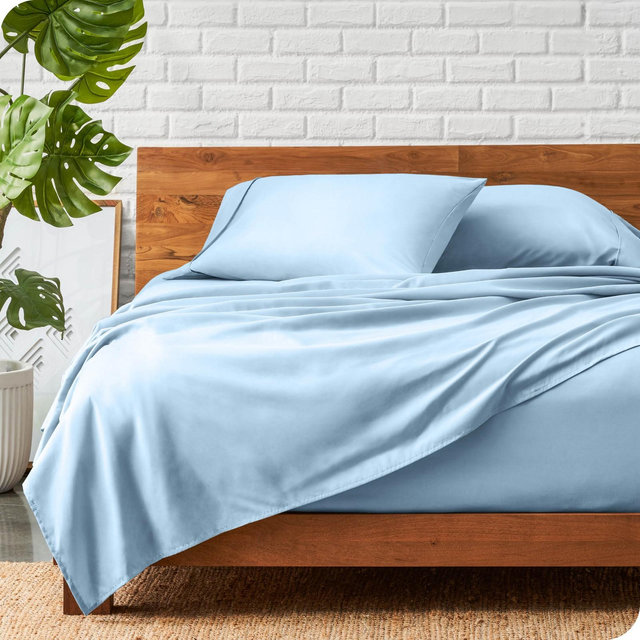 Queen Light Blue 4 Piece Ultra-Soft Double Brushed Sheet Set by Bare Home