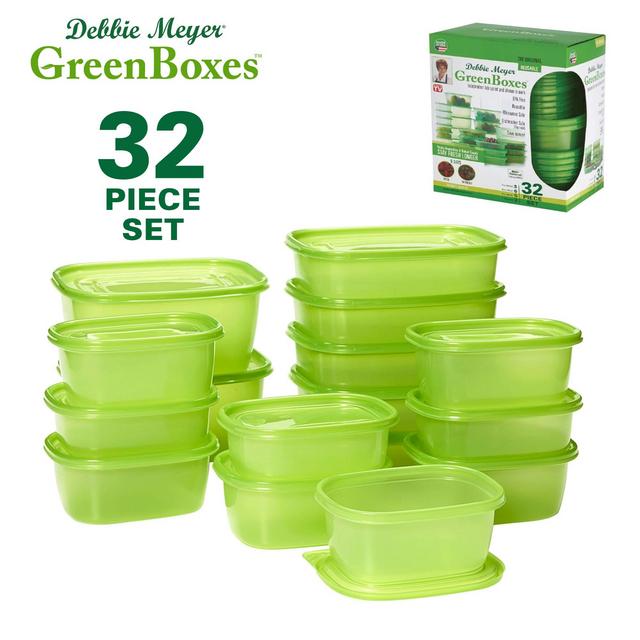 Debbie Meyer GreenBoxes, Food Storage Containers with Lids, Keep Fruits, Vegetables, Baked Goods Snacks Fresher Longer! BPA Free, Microwave Dishwasher Safe- 32 Piece Set