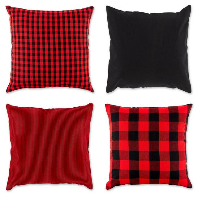 4pk 18"x18" Assorted Square Throw Pillow Covers Red/Black - Design Imports