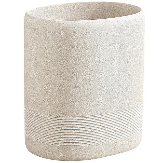 WUUAHOME Trash Can, 1.6 Gallon Small Bathroom Trash Can, Simple Oval Stone Look Garbage Bin, Decorative Waste Basket for Kitchen Office, Home Decor, Bedroom, Living Room (Beige)