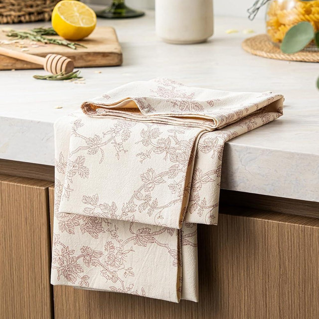 YZJZEDS 100% Cotton French Pastoral Kitchen Towels Set of 2, Decorative Flour Sack Tea Towels with Hanging Loop 18x25 Inch Absorbent Dish Cloths Farmhouse Home Decor, Taupe