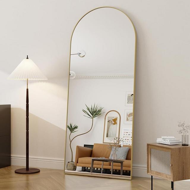 HARRITPURE 71"x30" Arched Full Length Mirror Free Standing Leaning Mirror Hanging Mounted Mirror Aluminum Frame Modern Simple Home Decor for Living Room Bedroom Cloakroom, Gold