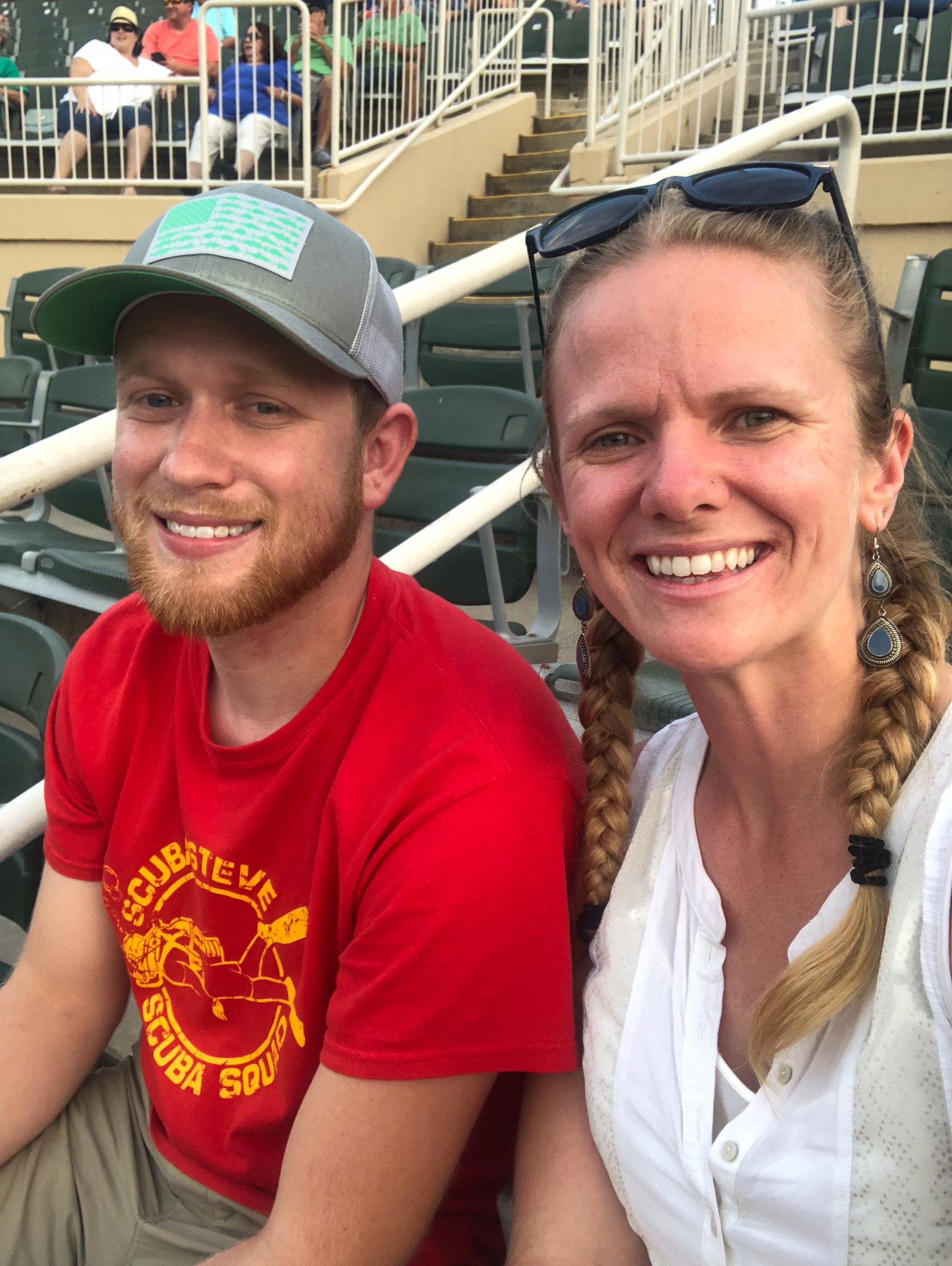 Having fun at a baseball game!