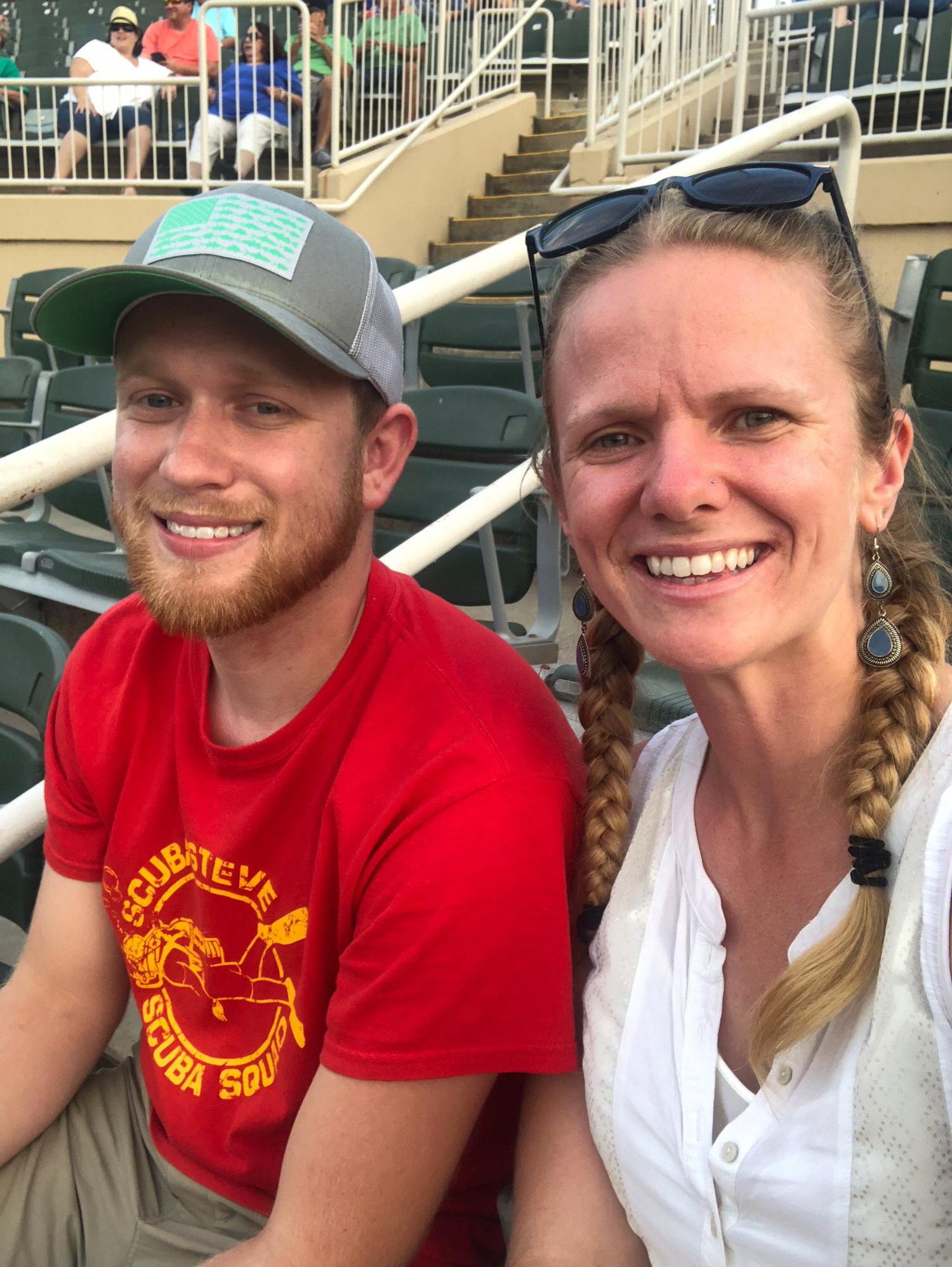Having fun at a baseball game!