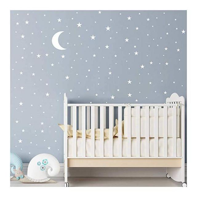 JOYRESIDE Moon and Stars Wall Decal Vinyl Sticker for Kids Boy Girls Baby Room Decoration Good Night Nursery Wall Decor Home House Bedroom Design YMX16 (White)