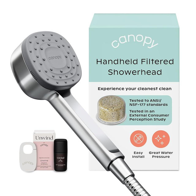 Canopy Handheld Filtered Shower Head & Scalp Massager - High Pressure Shower Head Filter for Hard Water - Shower Filter To Remove Impurities for Healthier Scalp, Skin & Hair - Hair Growth - Chrome