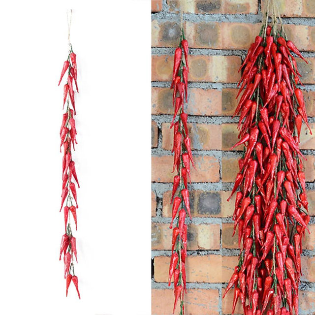Artificial Chili String, 1 Pack Simulation Artificial Lifelike Fake Vegetable Artificial Chili Red Pepper Hanging String Photography Props for Home Office Kitchen Harvest Decoration (Red Chili, 1pc)