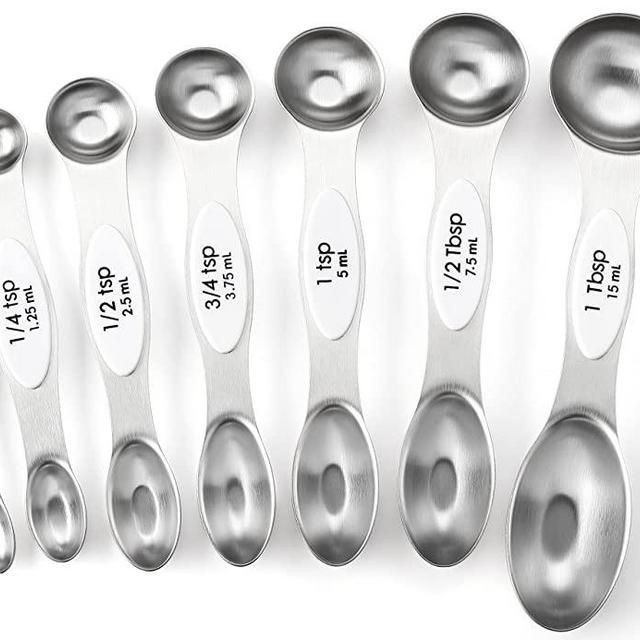 Spring Chef Magnetic Measuring Spoons Set, Dual Sided, Stainless Steel, Fits in Spice Jars, White, Set of 8