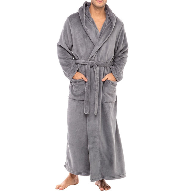 ADR Mens Robe, Plush Fleece Hooded Bathrobe Men, Men's Bathrobes, Big and Tall Bath Robe for Men Steel Gray 2XL