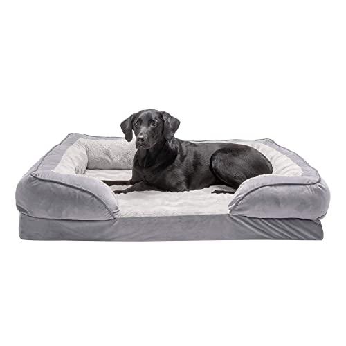 Furhaven Pet - Plush Orthopedic Sofa, L-Shaped Chaise Couch, Ergonomic Contour Mattress, & Long Faux Fur Calming Donut Dog Bed for Dogs & Cats - Multiple Styles, Sizes, & Colors