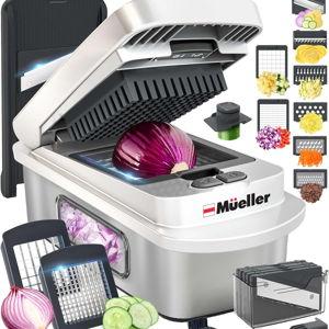 Mueller Pro-Series 10-in-1, 8 Blade Stainless Steel Multi Vegetable Chopper And Mandoline Slicer, Kitchen Accessories and Essentials, Food and Veggie Chopper, Mincer, Dicer, White Sand/Grey