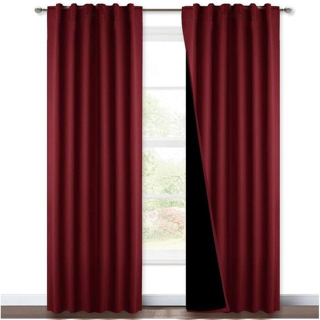 NICETOWN Red 100% Blackout Curtains with Black Liner Backing, Cold Reducing Thermal Insulated Curtains for Living Room, Noise Reducing Drapes, 52 inches x 84 inches Per Panel, Set of 2