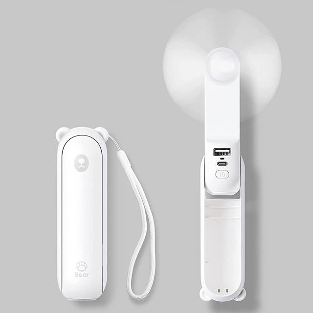 JISULIFE Handheld Mini Fan, 3 IN 1 Hand Fan, Portable USB Rechargeable Small Pocket Fan, Battery Operated Fan [14-21 Working Hours] with Power Bank, Flashlight Feature for Women,Travel,Outdoor-White