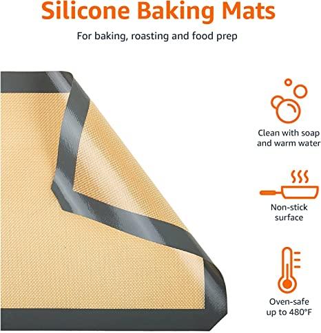 Amazon Basics Silicone, Non-Stick, Food Safe Baking Mat - Pack of 2