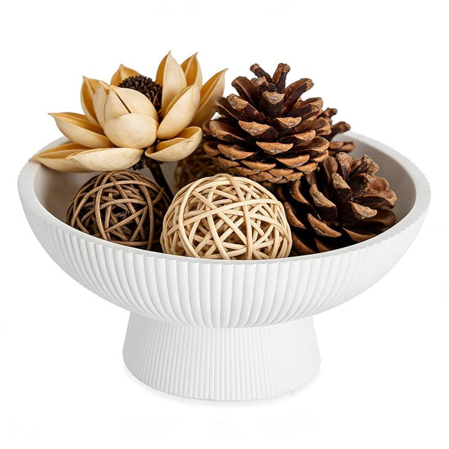 NUPTIO Decorative Bowl for Home Decor: 8" Centerpiece for Living Room Coffee Table Fruit Bowls for Kitchen Counter Resin Pedestal Key Tray for Entryway