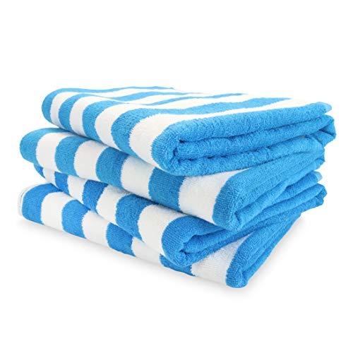 Arkwright California Cabana Striped Oversized Beach Towel Pack of 4, Ringspun Cotton Double Yarn Strength, Perfect Pool Towel, Beach Towel, Bath Towel (Extra Large 30 x 70 Inch, Blue)