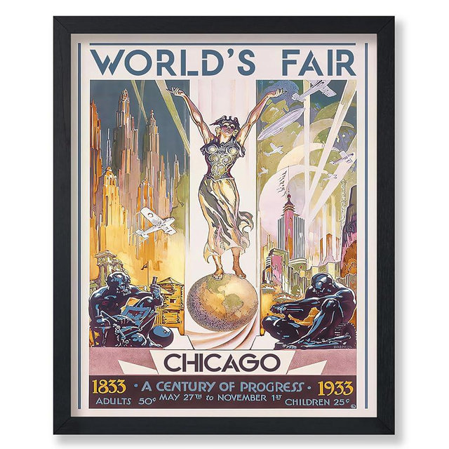Poster Master Vintage Travel Poster - Retro Chicago Print - World's Fair Art - Century of Progress Art - Gift for Men, Women & Travel Lover - Decor for Bedroom or Living Room - 8x10 UNFRAMED Wall Art