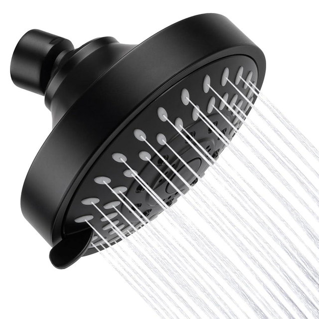 AISOSO Shower Head, 5 Modes High Pressure Shower Heads for Relaxed Shower Experience, 4.1 Inch Bathroom Fixed Showerhead Even at Low Water Pressure for Powerful Spray, Matte Black