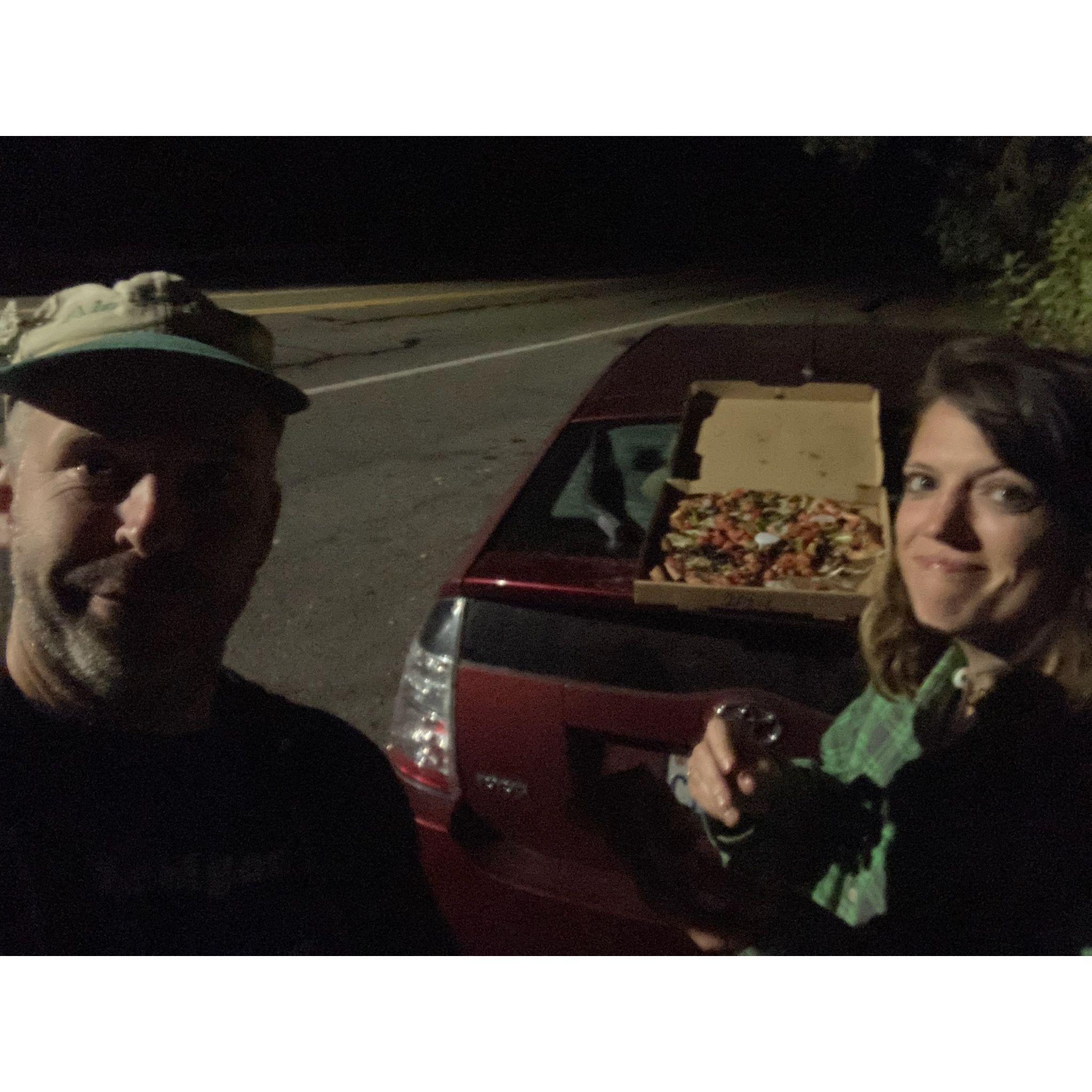 Our car broke down and we had pizza (and beer) delivered to the side of the road. Northern CA. 2022