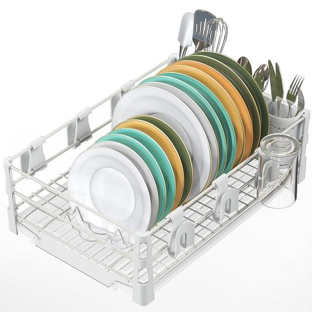 Simple Houseware Dish Rack with Drainers, Mug Holder and Utensil Holder, White