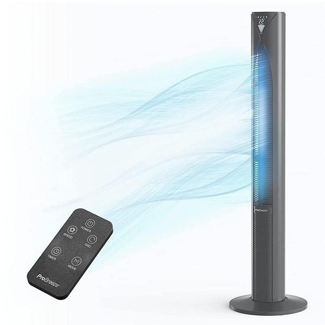 Pro Breeze 46" Oscillating Tower Fan with Remote - Powerful 45W Cooling Fan for Bedroom with 3 Speed Settings, 4 Operating Modes, 70° Oscillation & 12 hr Timer - Tower Fans for Home