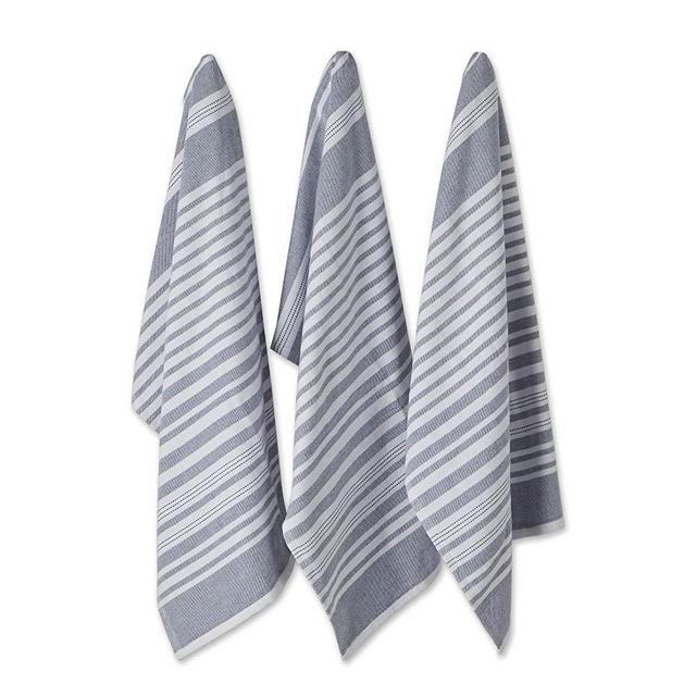 DII French Terry Collection Kitchen Dishtowel Set, 18x28, French Blue Stripe, 3 Piece