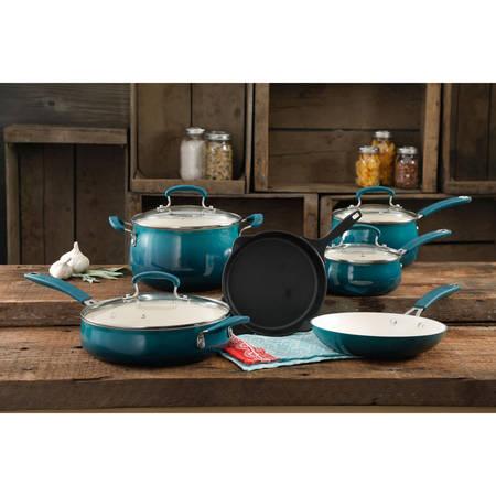 The Pioneer Woman Classic Belly Ceramic Non-Stick Interior 10 Piece Cookware Set