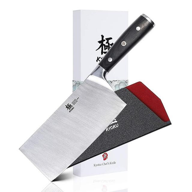 KYOKU Samurai Series - 7" Cleaver Knife - Full Tang - Japanese High Carbon Steel Kitchen Knives - Pakkawood Handle with Mosaic Pin - with Sheath & Case