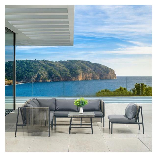 4-Piece PE Wicker Rattan Black Patio Conversation Set, Patio Sofa Set with Tempered Glass Tabletop, Outdoor Furniture - Maison Boucle