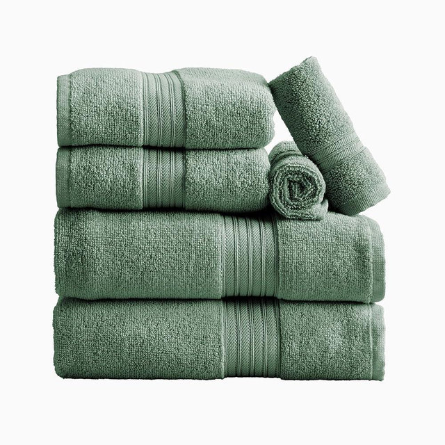 Green Bath Towel Set - 100% Cotton 6 Piece Towel Set - 2 Bath Towels, 2 Hand Towels, 2 Washcloths - Lightweight, Absorbent, Quick-Dry Towel for Bathroom (Eucalyptus)