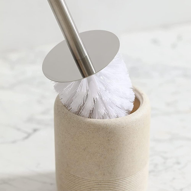 Bathroom Accessory Toilet Brush and Holder, Premium Quality, with Solid Handle and Durable Bristles for Bathroom Cleaning, Beige