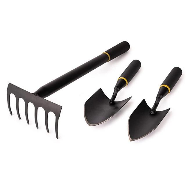 Garden Tool Set - 3 Piece Manganese Steel Heavy Duty Gardening Kit Includes Garden Trowel, Hand Shovel or Transplanter and Hand Rake - Gardening Gifts for Men & Women - Gardening Set