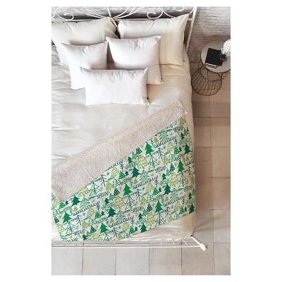 Green Geometric Zoe Wodarz Wonderland Forest Sherpa Throw Blanket (50"X60") - Deny Designs