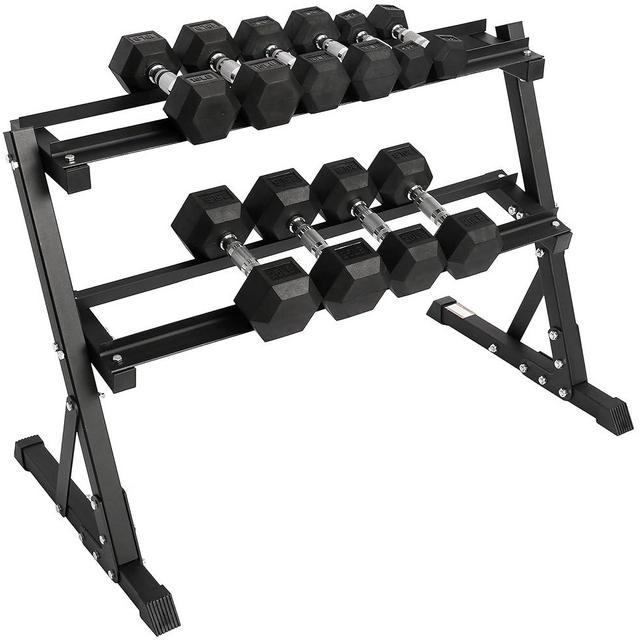 Signature Fitness Rubber Coated Hex Dumbbell Weight Set and Storage Rack, Multiple Packages